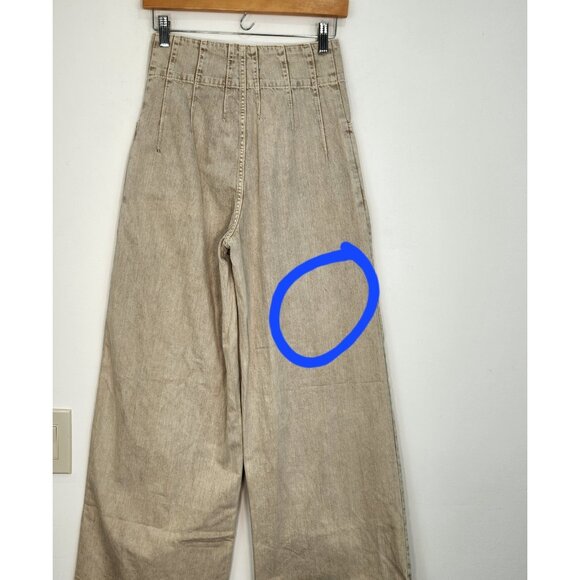 Free People We The Free Midnight City Wide Leg Jeans 26 Beige High Rise Pleated - Picture 10 of 11